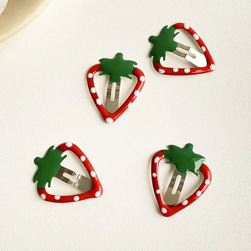 Set of 4 Strawberry-Shaped Hair Clips, Cute Star Design Bb Pins, Sweet and Adorable Headwear for Girls, Little Girl Hair Clips, Perfect for Beach Days, Super Cute Clips, Fun Hair Clips, Barrettes Hair Clips, Cute Hair Accessories, Hairclips