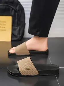 Classic Men's Slip-On Sandals, High-Quality Corduroy Design, Breathable Toe-Open Shoes, Anti-Slip Sole, Retro Style, Spring Summer Comfort