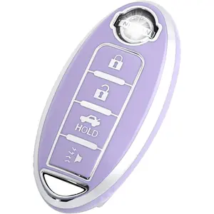 for Nissan Key Fob Cover Car Key Fob Case Shell Fit for Nissan Rogue Altima Sentra Pathfinder Titan Murano Kicks Versa Armada Leaf Smart Key Car Accessories Protector, Purple