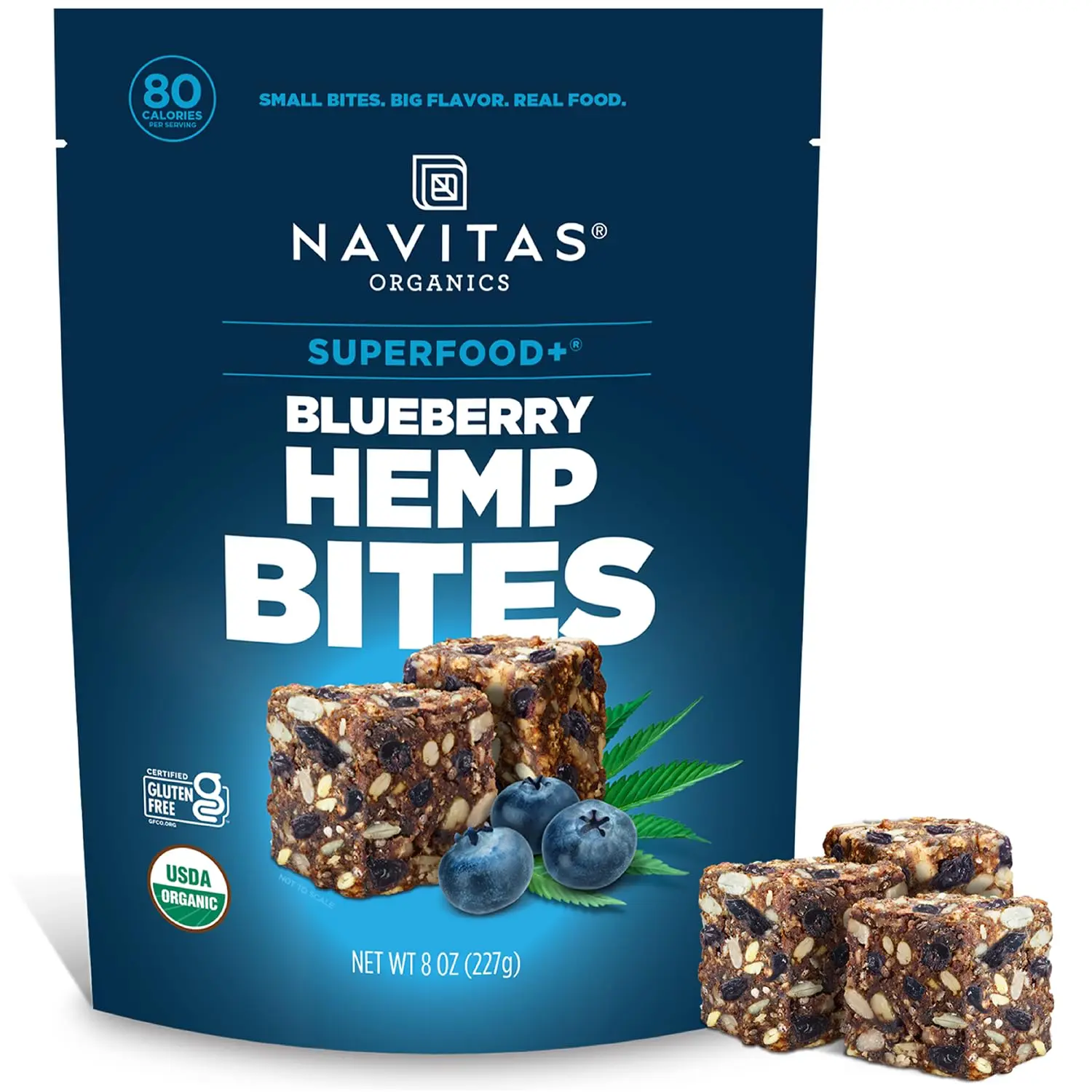 Navitas Organics Blueberry Hemp Superfood Power Snacks, 8oz Reusable Bag - 11 Servings, Organic, Non-GMO, Gluten-Free, Vegan, Natural Gym Backpack Companion