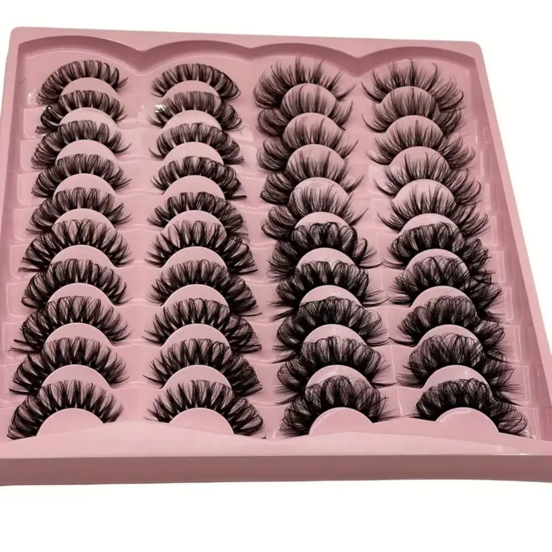 Fluffy Curling Volumized False Eyelashes, 20 Pairs Natural Full-Volume Cat-Eye Faux Cluster Lashes for Lash Extensions and Eye Makeup, Mega Volume Lashes Set