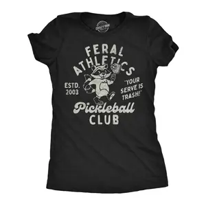 Womens Funny T Shirts Feral Athletics Pickleball Club Sarcastic Graphic Novelty Tee for Ladies Funny Womens T Shirts Cute Vintage Fashion Casual Ladies T-Shirt Gift Pickle Ball Tops for Women Funny Animal Top Black -