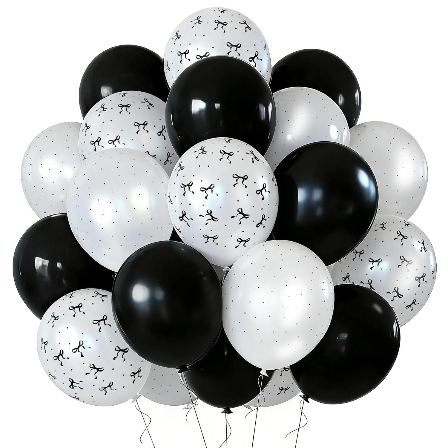 Black + White Bow Latex Balloons - 40 Pk, 12" Bachelorette Party Decorations, Birthday Party Supplies, Rip To My 20S Decor, Cute Emo Girl Supplies, Black Theme Party, Death To My Youth Party Decor