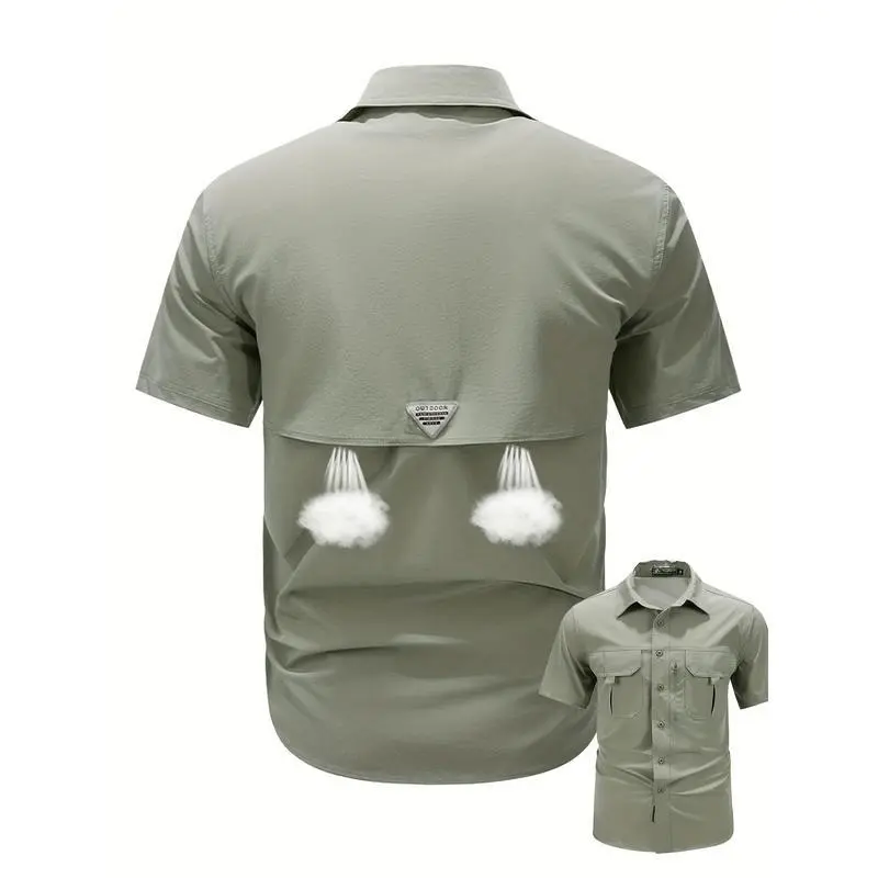 2025Breathable Stretch Nylon 92% Spandex 8% Blend Short Sleeve Shirt - Men'S Summer Casual Cargo, Lapel Collar, Single Breasted, Woven Menswear Tops 2025Breathable Stretch Nylon 92% Spandex 8% Blend Short Sleeve Shirt - Men'S Summer Casual Cargo, Lapel Collar, Single Breasted, Woven Menswear Tops