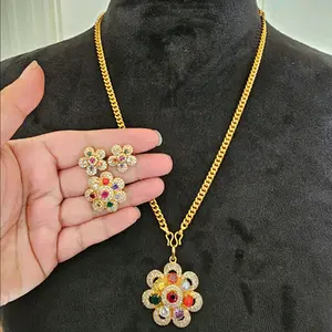 Traditional navratna pendant stud ring set