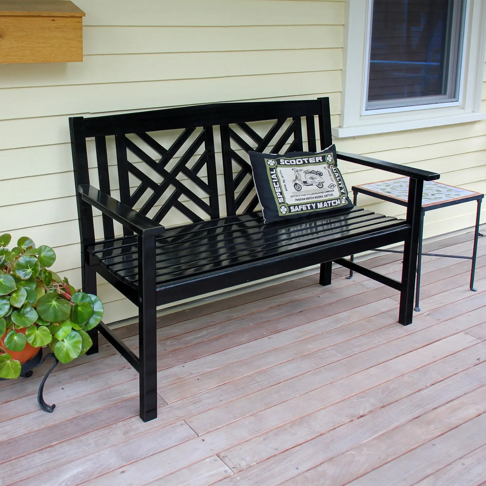 Black Eucalyptus Wood Porch Patio Bench.