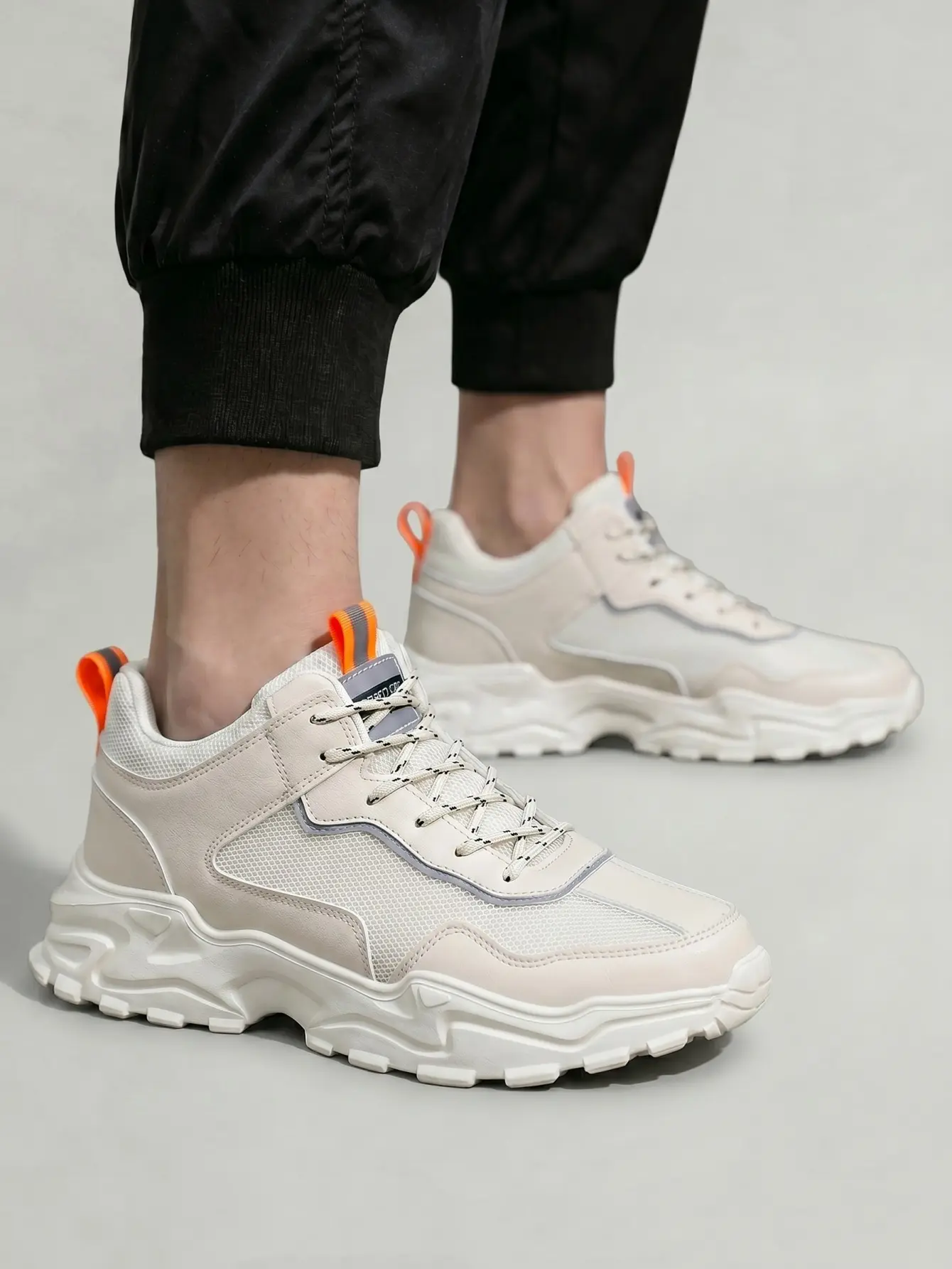 Men's Streetwear Trainers, Chunky Mesh Patchwork Lace Up Platform with Cushioned EVA Wedge and Foam Insole for Daily Walks, Round Toe