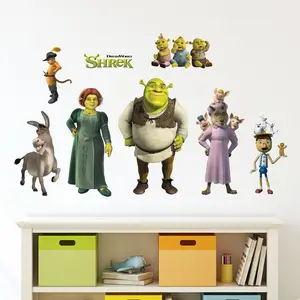 DreamWorks Shrek Group Wall Decal Set - 8 Colorful Stickers Featuring Shrek, Fiona, Donkey & More - Easy Peel & Stick for Kids' Rooms & Movie Nooks - USA Made, No Damage, No Glue