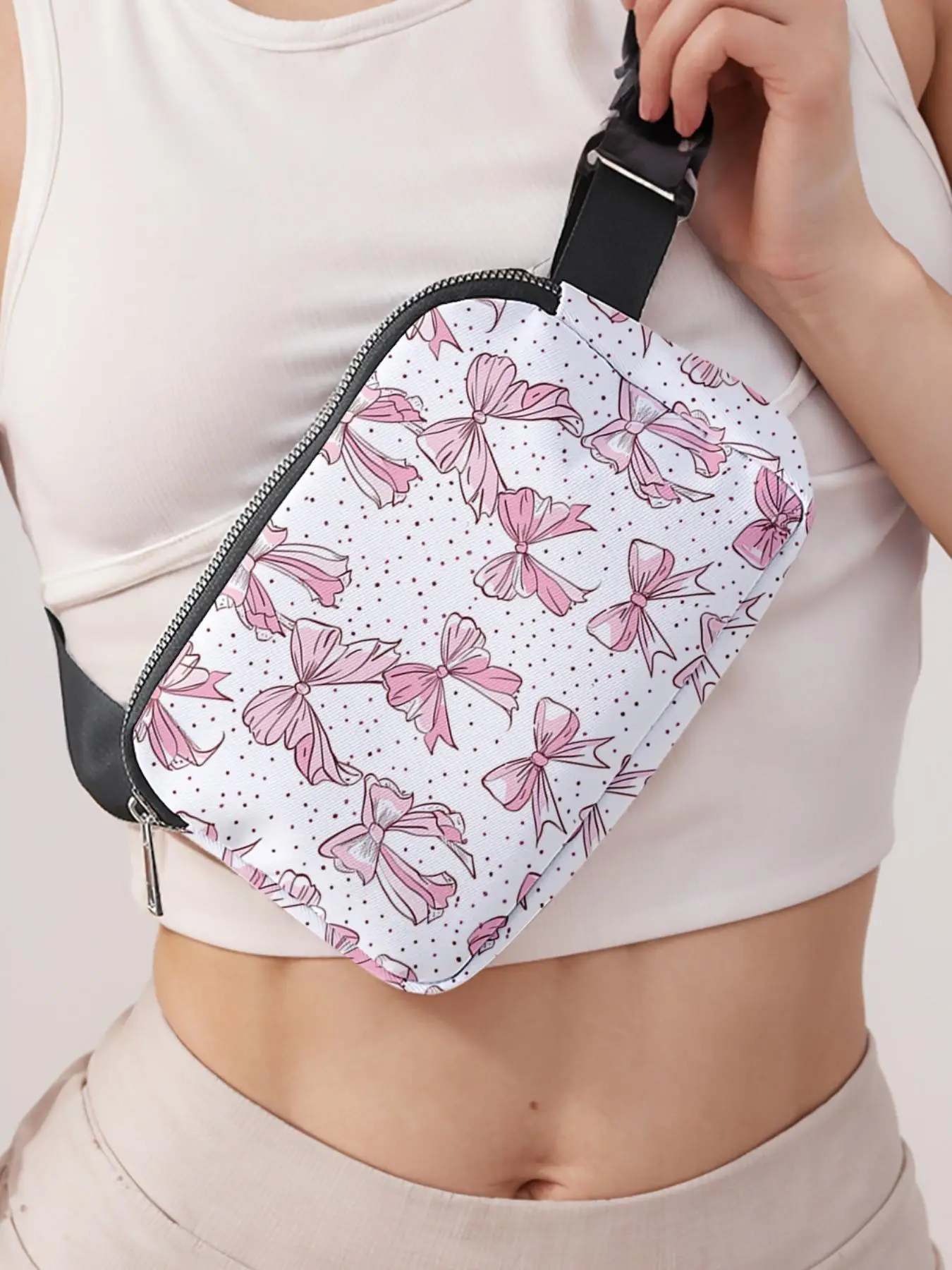 Women's Cute Bow Pattern Fanny Pack, Belt Bag, Waist Bag, Fashionable Large Capacity Travel Bag, Casual Versatile Zipper Fanny Pack for Daily Used