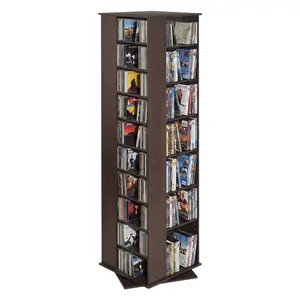 Media Storage Cabinet, CD Rack Tower, 34 Compartments Rotating Media Tower Rack for CDs, DVDs, Books and Game Discs, DVD Stand for Living Room, Home Office and Recording Room, Brown