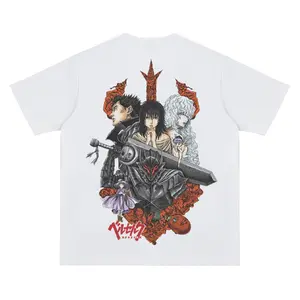 Berserk "Black and White" Heavyweight Vintage Tee 100% Cotton OVERSIZED Anime T-shirt Menswear Top Crew Necks Tshirt Casual Streetwear Crewneck Tropical Baggy Shortsleeve Loose