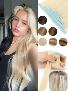 Mini Tape in Human Hair Extensions Double Side Invisible Seamless Tape in Hair 10pcs/set Natural Straight Black Brown Blonde 30.48-60.96 cm