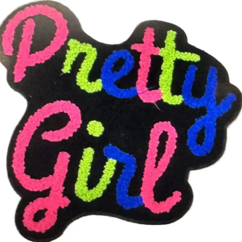 Cursive Chenille Patch Iron-On Self-Adhesive Applique Charm - Chenille Fiber, Smooth Cursive Lettering, Plush Texture, Durable Stitching, Vibrant Colors, Girly Aesthetic Sewing Accessory for Customizing Jackets/Bags, Elegant Cursive Writing