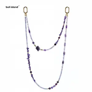 Buli Island Clear Amethyst Cell Phone Charm, 5-in-1 Multifunctional Necklace, Healing Stone Amulet, Cell Phone Lanyard, Crossbody Strap, Water Bottle Strap, Glasses Chain, Anti-Loss, Hands-Free, Music Festival Gift, Bohemian-Style Jewelry for Her