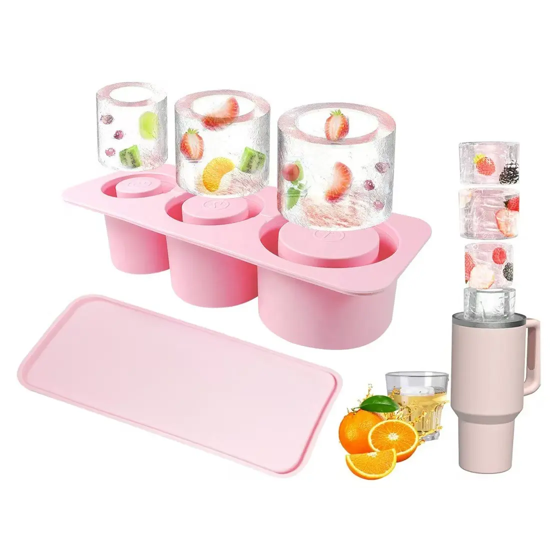 Reusable Silicone Ice Cube Molds, Three-Compartment Cup Shape with Lid, Perfect for Whiskey Cocktails Drinks Coffee Easy Release, Home Bar Accessories