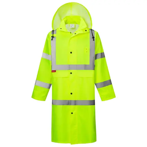 ProtectX High Visibility Waterproof Rain Coat for Men, Reflective One-piece Rain Jacket, Long Rain Suit, Hi Vis Safety Gear Outdoor Waterproof Outdoor Raincoat