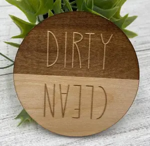 Dishwasher Magnet Natural Two Tone Clean Dirty Magnetic Sign for Dishwasher