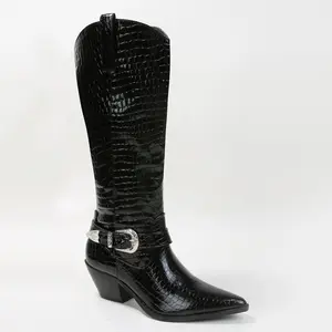 Tristen Glossy Croc-Print Buckle Cowboy Boots