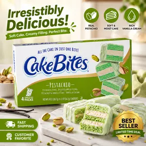 Pistachio Mini Cake Bites Family Pack – Soft Filled Snack Cakes with Vanilla Cream, Grab & Go Dessert Snacks, 4 Pack 8oz Box