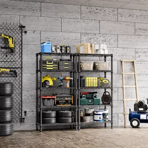 M MZG 1250 lbs 5-Tier Shelf Metal Storage Shelves Wire Rack Closet Organizers for Garage Kitchen Bathroom Laundry Black/White (11.8" D x 29.5" W x 59.5" H, 13.8" D x 29.5" W x 59.5" H)