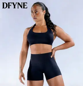 DFYNE's new high-elasticity backless sports bra and seamless shock-absorbing yoga European and American butt-lifting fitness shorts set