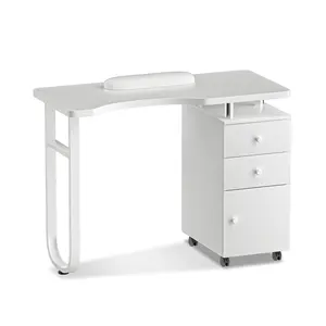 Manicure Table Nail Station Desk for Nail Tech Acetone Resistant Nail Table with Wrist Cushion, 4 Lockable Wheels, Storage Drawers & Cabinets for Beauty Spa Salon