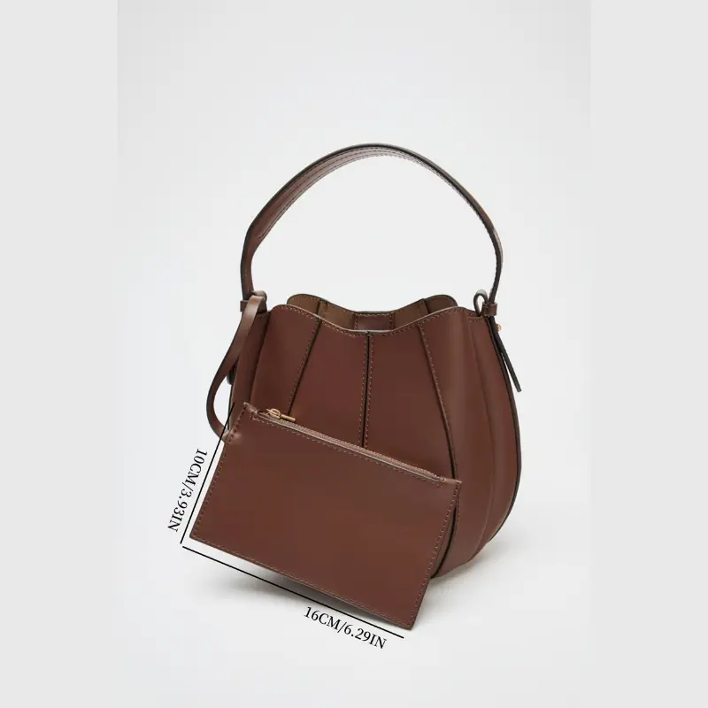 Chic Brown Bucket Bag with Adjustable Strap, Detachable Crossbody Strap & Magnetic Snap Closure  Stylish Shoulder Handbag with Wallet Pocket, Quilted Design, and Painted Edges for Everyday Use, Crossbody Purse
