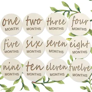Wooden  Monthly Milestones for  ,1-12 Months  Announcement Discs,   Shower Gifts (Wooden Milestone Discs)