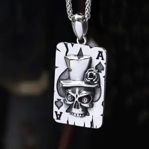 GTHIC Ace of Spades Stainless Steel Skull Pendant for Valentine's Day Birthday Gift Durability