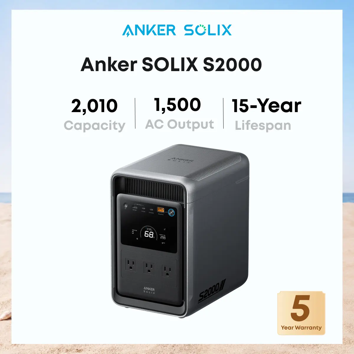 Anker SOLIX S2000 Portable Power Station, 2,010Wh, 1,500W, Home Backup, UPS | 2,010Wh LiFePO4 Battery, Up to 35-Hour Fridge Backup, 1,500W Solar Generator for Home, UPS, Outdoor, and Emergency Use