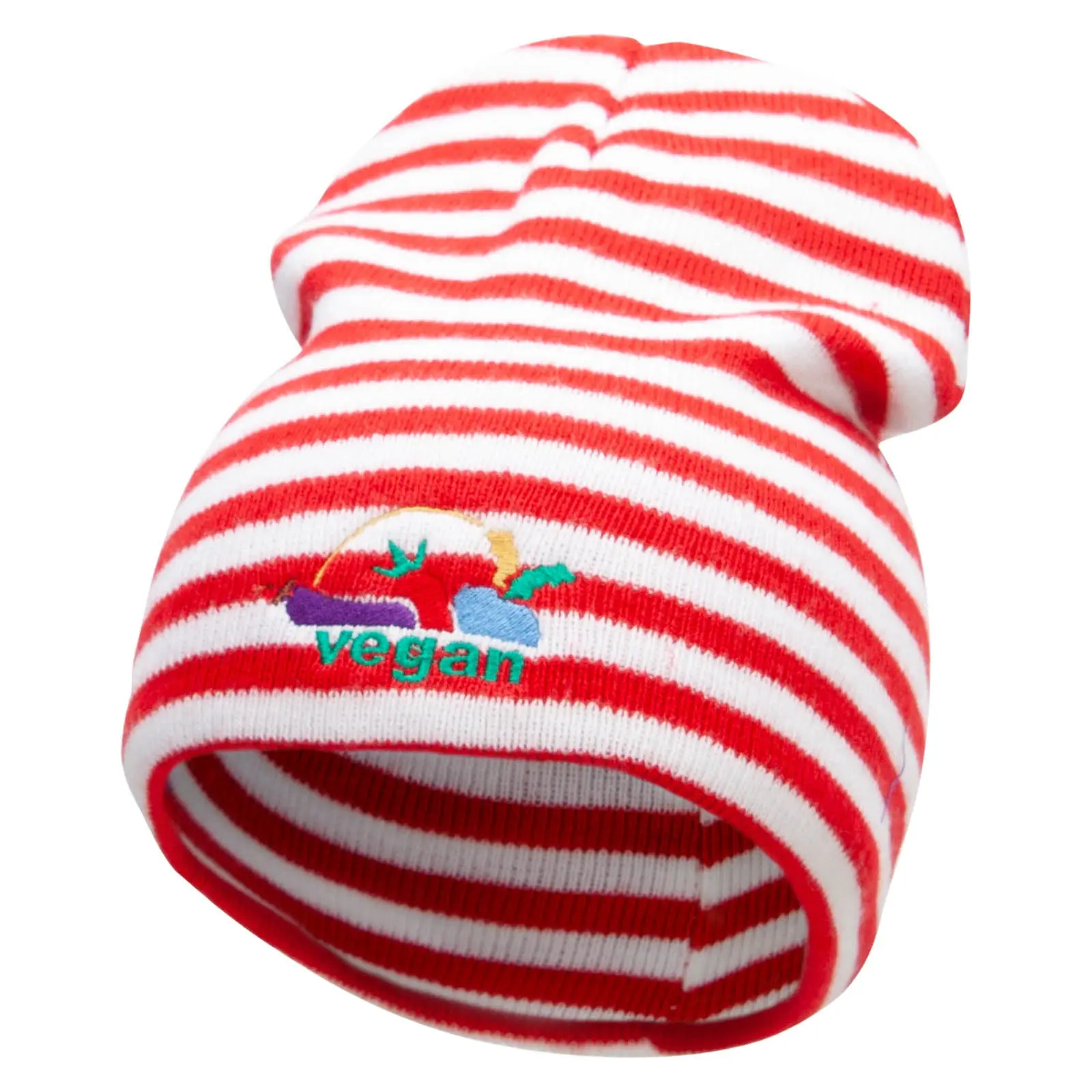 Made in USA Vegan Foods Embroidered Trendy Striped Beanie