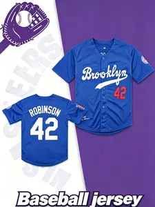 Blue Baseball Jersey Shirts Size 42, Quick-Dry Short Sleeve, High-Quality Casual Style, Loose-Fit Button Front, Spring & Fall Wear