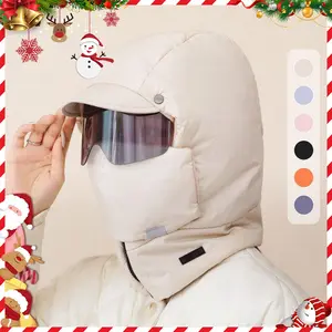 Windproof Full Cover Outdoor Riding Mask with Glasses for Biking - Full-face Protection, Integrated Windproof Glasses, Thick Insulation, Free Size, Beige/Blue/Pink/Black/Orange/Gray