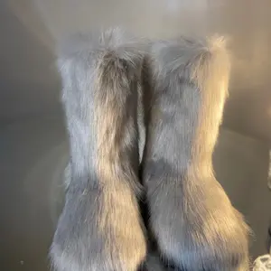 Platinum Grey Vegan Fur Boots fur Women, Girls - Winter Fashion Shoe Footwear