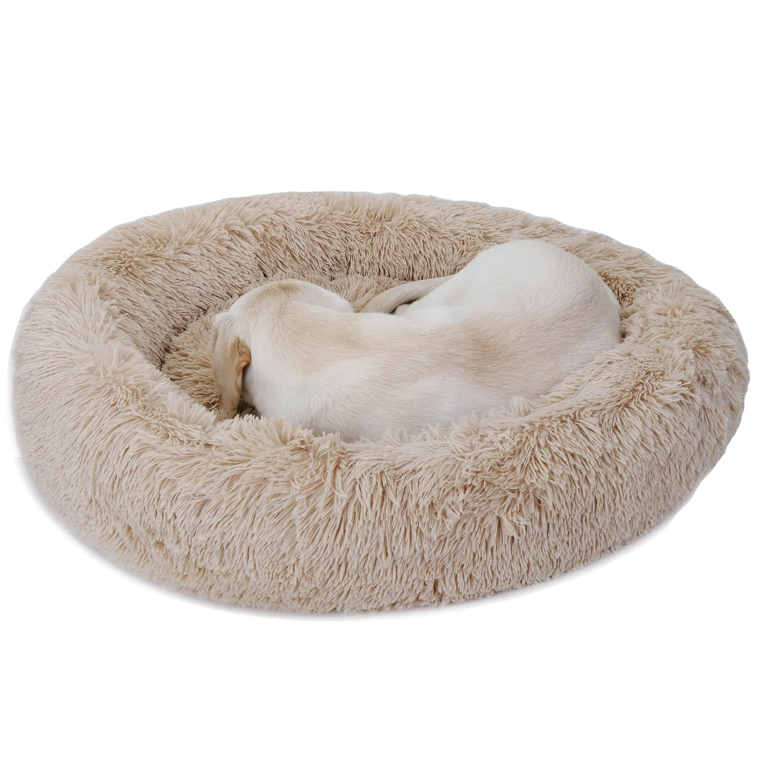 Pet Republic 30" Donut Shaped Dog Bed - Shaped Beds with Soft Faux Fur-Lined Fluffy Bedding, Gentle Support, Muscle Relief, Vacuum Packed for Small to Medium Dogs, Beige, Donut Shaped Beds