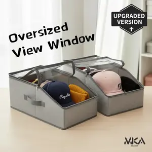 Large View Stackable Baseball Cap Organizer Set – Hat Storage System, Holds Up to 15/30 Hats, Durable Cardboard Boxes for Closet Organization, Classic Style, Newly Upgraded