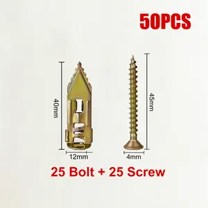 Self-Drilling Drywall Anchors Kit with Screws 50PCS No Drill Needed Easy Install Wall Anchor Set 25 Carbon Steel Anchors & 25 Zinc Screws for Drywall Gypsum Board Shelves Mirrors Picture Frames Home Office