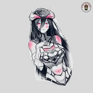 Albedo From Overlord Waifu Sticker – Elegant Horned Albedo with Gothic Fantasy Aesthetic