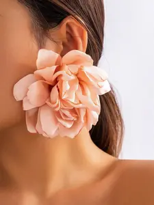 Large Red/Purple/Black/Pink/White Flower Earrings, Statement Floral Design, Fabric Petals, Oversized Fashion Jewelry