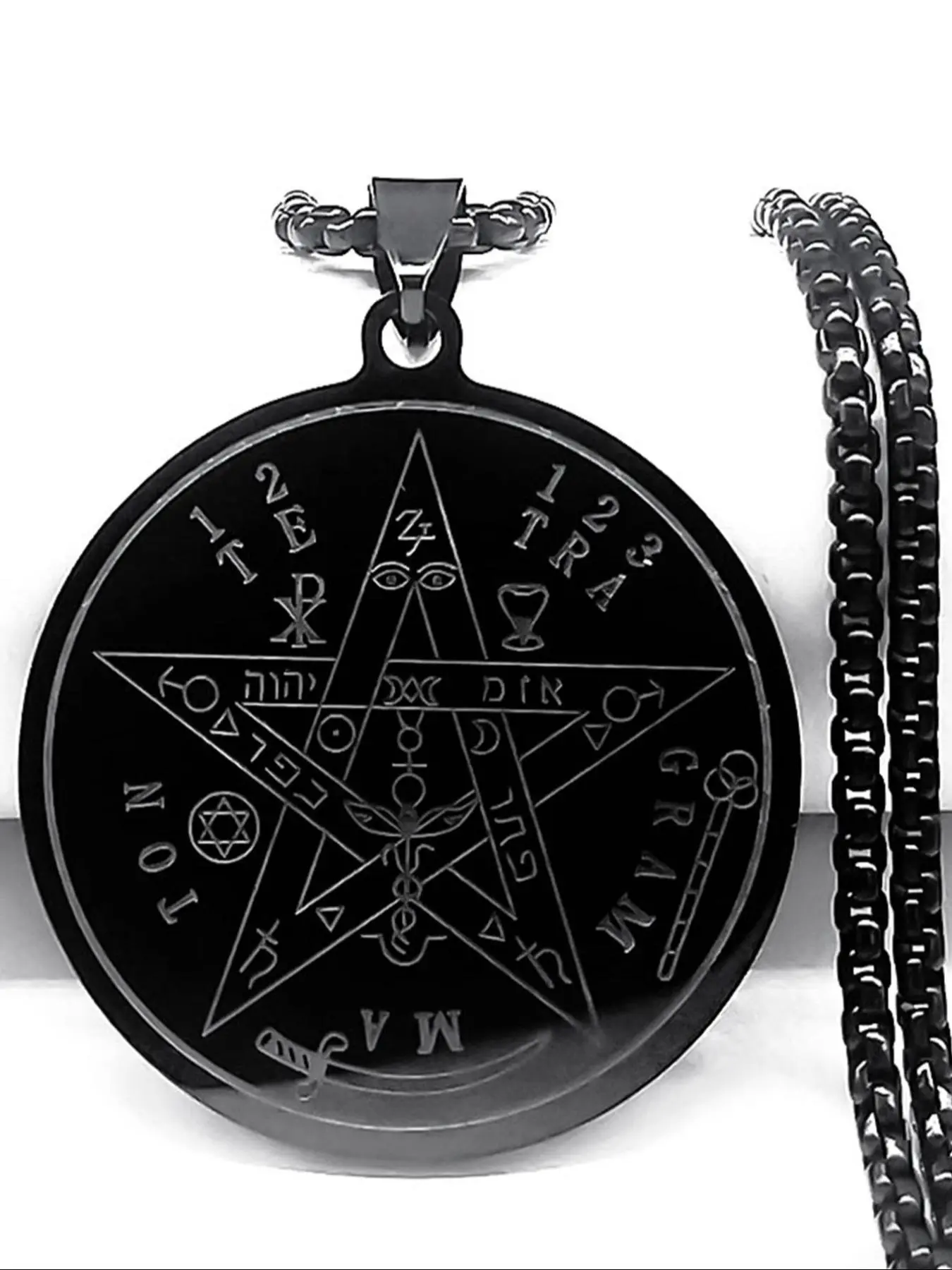 Witchcraft Mystery Pentagram of Solomon Tetragrammaton Pendant Necklace Stainless Steel Pentacle Talisman Gothic Witch Jewelry Necklace Chain Necklaces