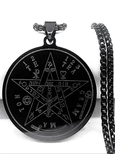 Witchcraft Mystery Pentagram of Solomon Tetragrammaton Pendant Necklace Stainless Steel Pentacle Talisman Gothic Witch Jewelry Necklace