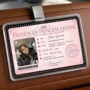 Custom Passenger Princess License Visor Clip - Girly Car Visor Clip - Passenger Seat Gift for Her