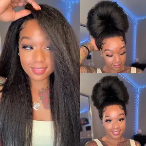 Kinky Straight Invisible Strap 360 Full Lace Glueless Wig 250% Density Human Hair Pre Cut HD 360 Lace Front Wig Human Hair Wigs Preplucked