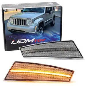 iJDMTOY Semi-Clear Lens Amber Full LED Strip Bumper Side Marker Light Kit For Jeep 2008-2012 Gen2 Liberty