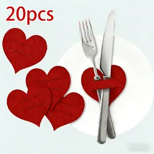 Valentine's Day Birthday Party Decoration Party Supplies Felt Heart Knife Fork Set 20pcs Tabletop Decorations Desk Mat, Romantic Gift Ideas