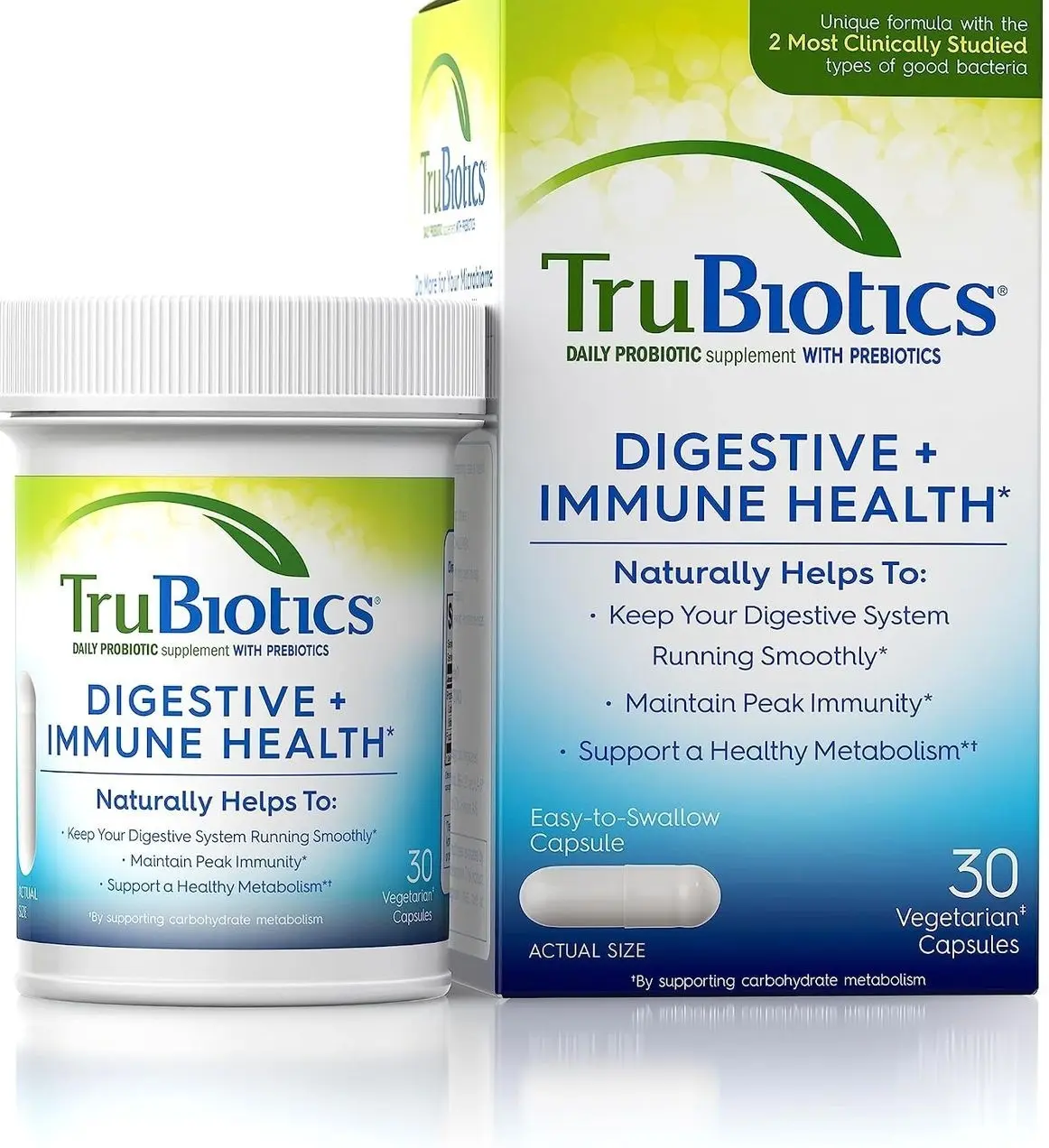 TruBiotics Probiotics for Digestive & Immune Health, Supports Regularity & Helps Relieve Abdominal Discomfort, Gas & Bloating, 2 Clinically Studied Probiotic Strains, Plus Prebiotics, 30 Capsules