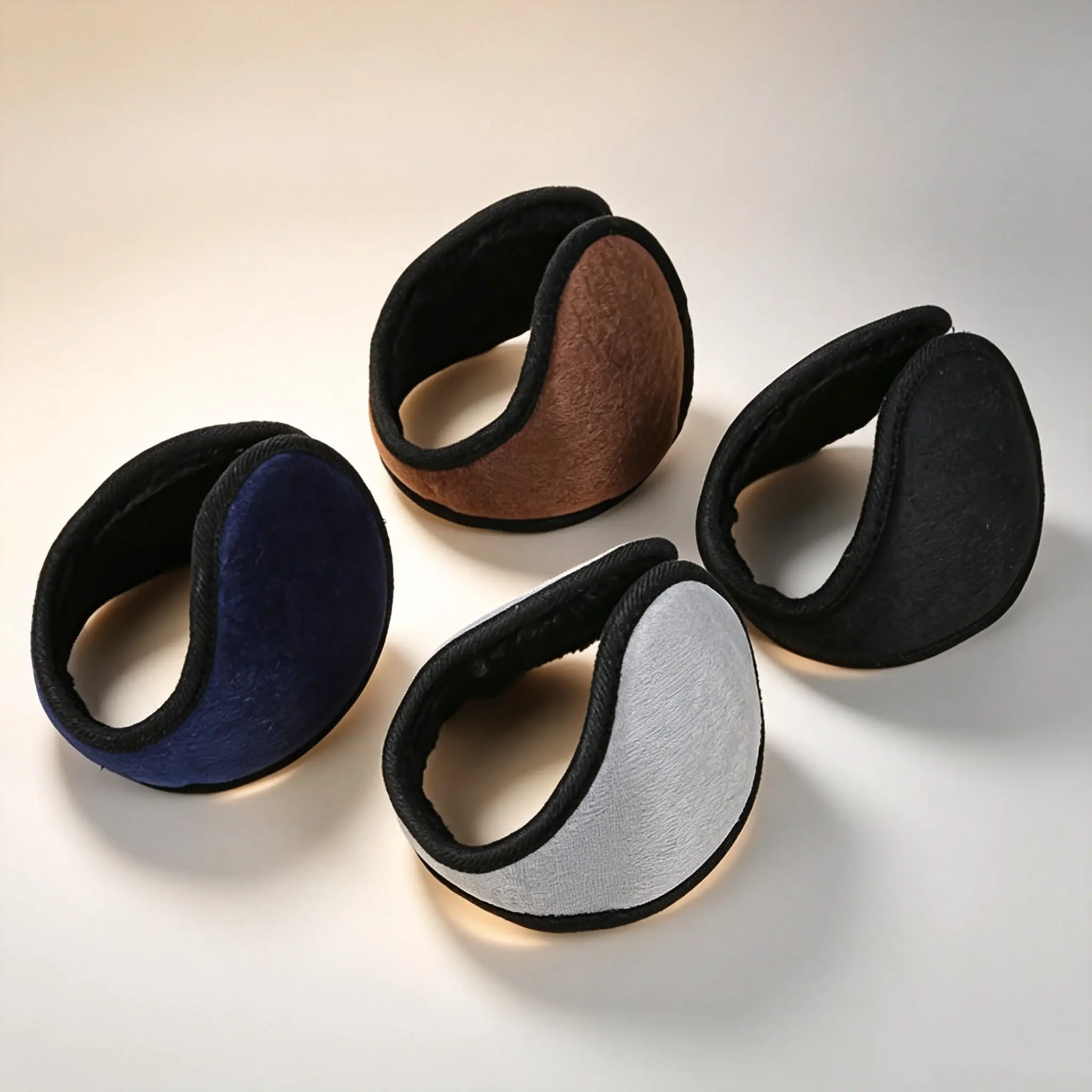 Pack of 4 unisex adjustable fleece ear warmers featuring a soft plush lining for a comfortable fit; hand-washable and durable—ideal for cold weather, travel, and various outdoor activities.