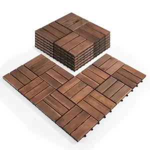 Acacia  Interlocking Deck Tiles - Set of 9 count, 12"x12",  Outdoor Patio Flooring, Weather-Resistant Wooden Tiles for Balcony, Backyard, Indoor & Outdoor Use (Dark Brown)