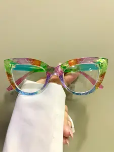Colorful Frame Cat Eye Glasses Unisex, Street Style PC Frame, All Seasons Fashion Accessory for Men and Women