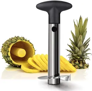 Premium Pineapple Corer and Slicer Tool - Sharp Pineapple Cutter with Serrated Tips - Easy to Use and Clean - Stainless Steel Core Remover for Pineapple - Core Fruits with Ease(Black)